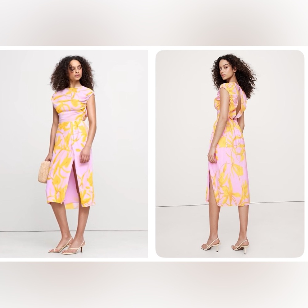 NWT Banana Republic XL stretch crepe open back midi dress
